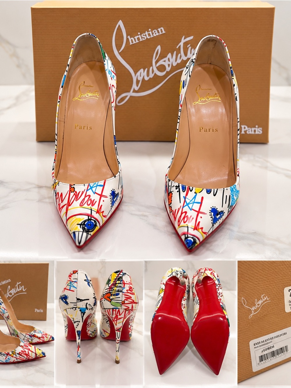 Christian Louboutin White Multicolor Graffiti Patent Pumps